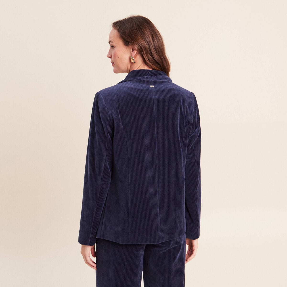 Veste tailleur velours bleu marine femme