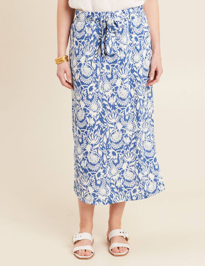 Jupe midi droite bleu femme