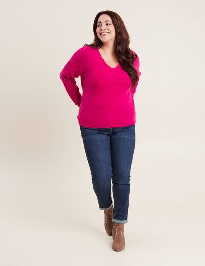 Pull manches longues rose fushia femme