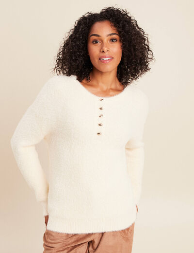 Pull col tunisien ivoire femme