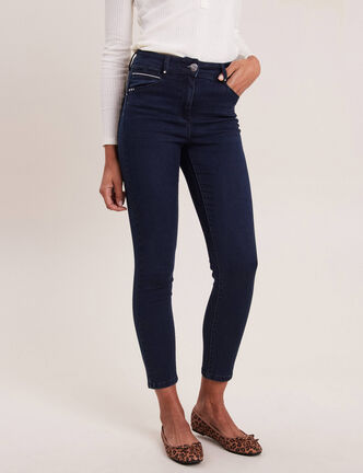 Jean ajusté taille haute denim brut femme
