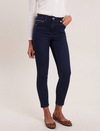 Jean ajusté taille haute denim brut femme