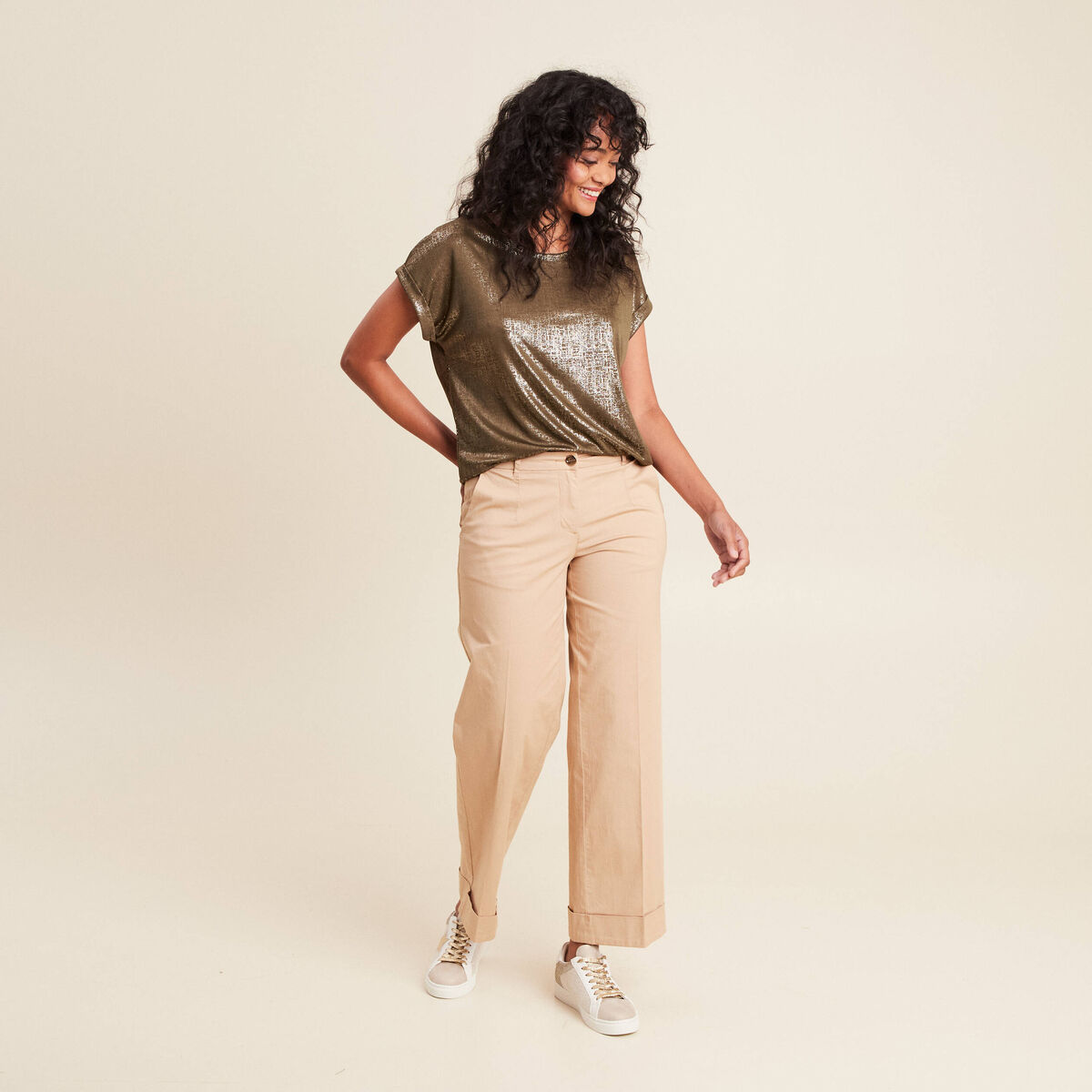 T-shirt manches courtes vert olive femme