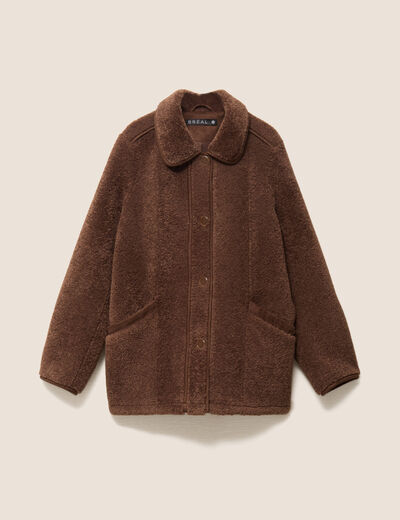 Manteau bouclette doubl&eacute; manches longues marron fonc&eacute; femme