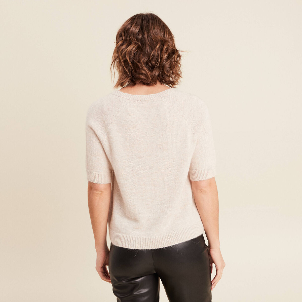 Pull manches courtes beige femme