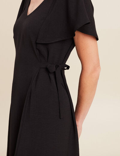 Robe longue droite manches courtes noir femme