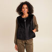 Veste sans manches sans col marron fonc&eacute; noir femme
