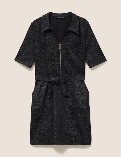 Robe &agrave; paillettes avec ceinture int&eacute;gr&eacute;e noir femme
