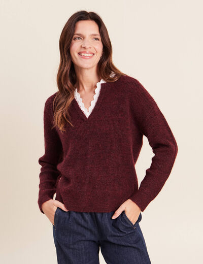 Pull bi-mati&egrave;re col tunisien bordeaux femme