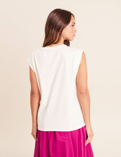 T-shirt col rond manches courtes ecru femme