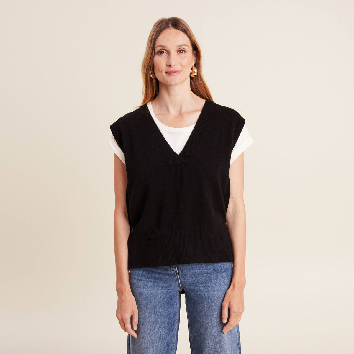 Pull sans manches noir femme