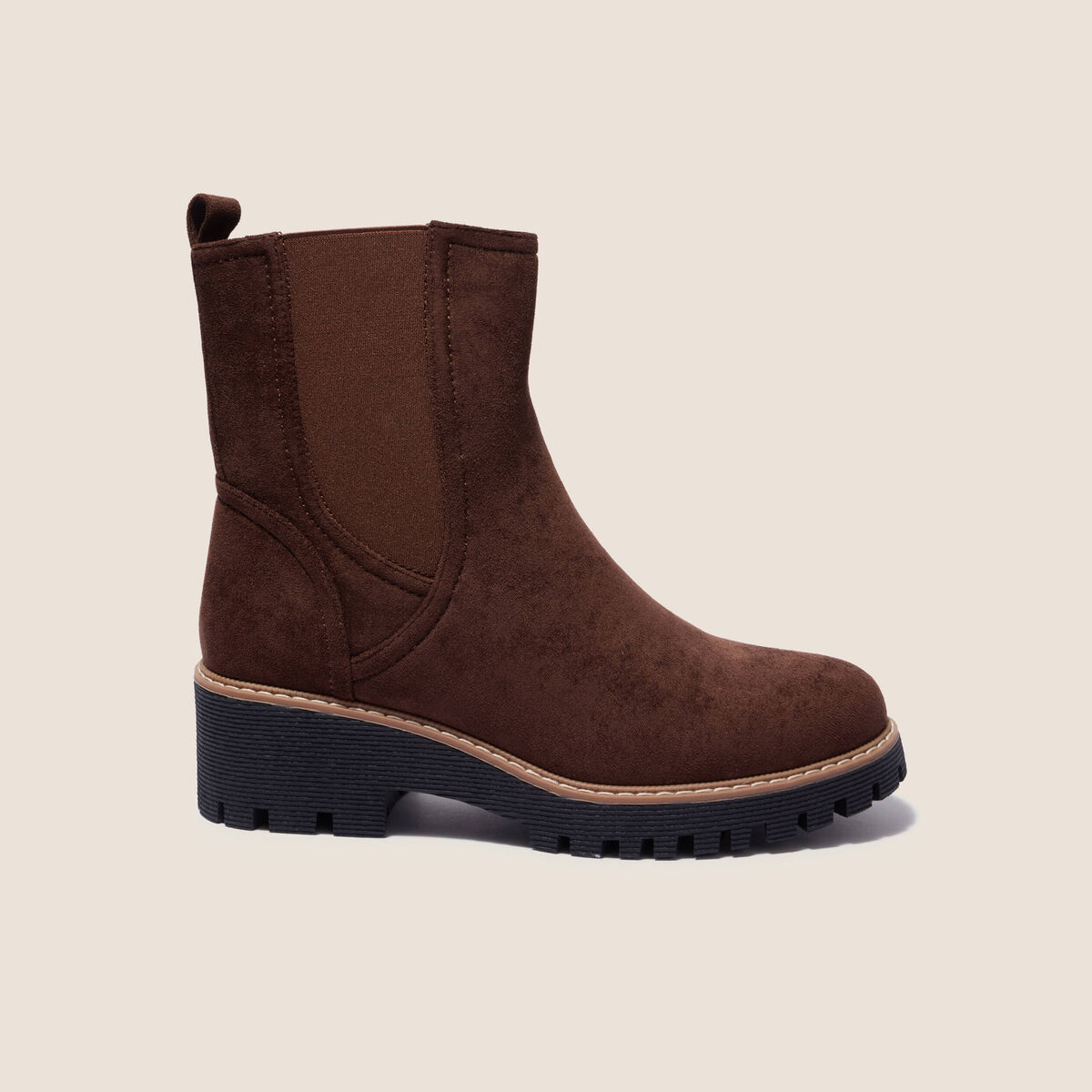 Bottines chelsea crant&eacute;es marron fonc&eacute; femme