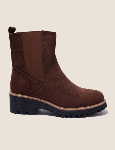 Bottines chelsea crant&eacute;es marron fonc&eacute; femme