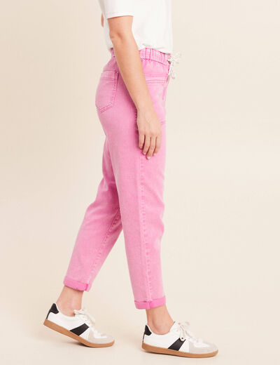 Jean coupe mom 7/8&egrave;me rose fushia femme