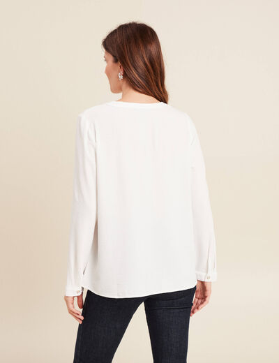 Blouse fluide nœuds manches longues ecru femme