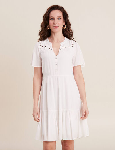 Robe évasée oeillets et clous ecru femme
