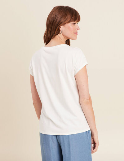 T-shirt manches courtes strass ecru femme