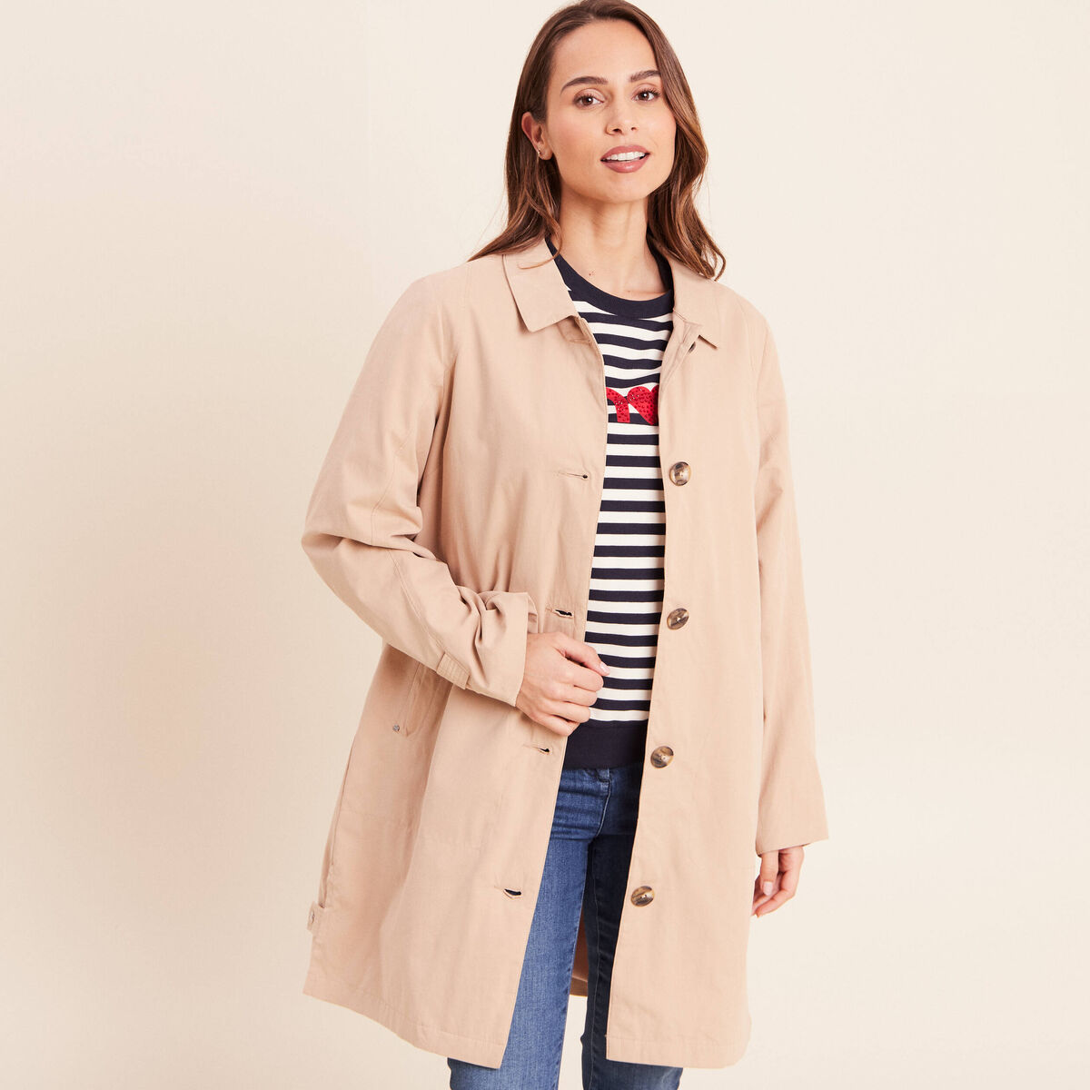 Trench doubl&eacute; satin&eacute; beige femme