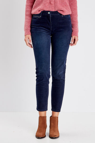 Pantalon ajusté velours bleu foncé femme