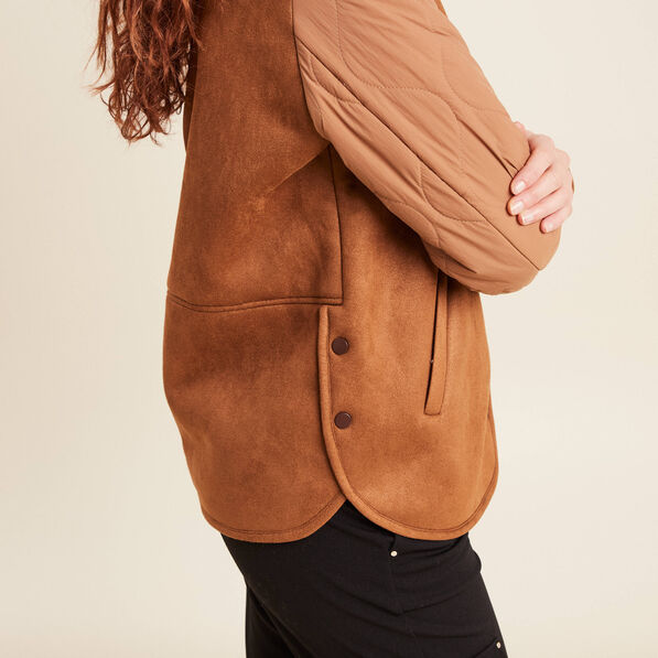Blouson suédine boutonné camel femme