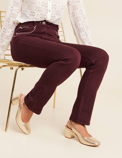 Pantalon droit taille haute bordeaux femme