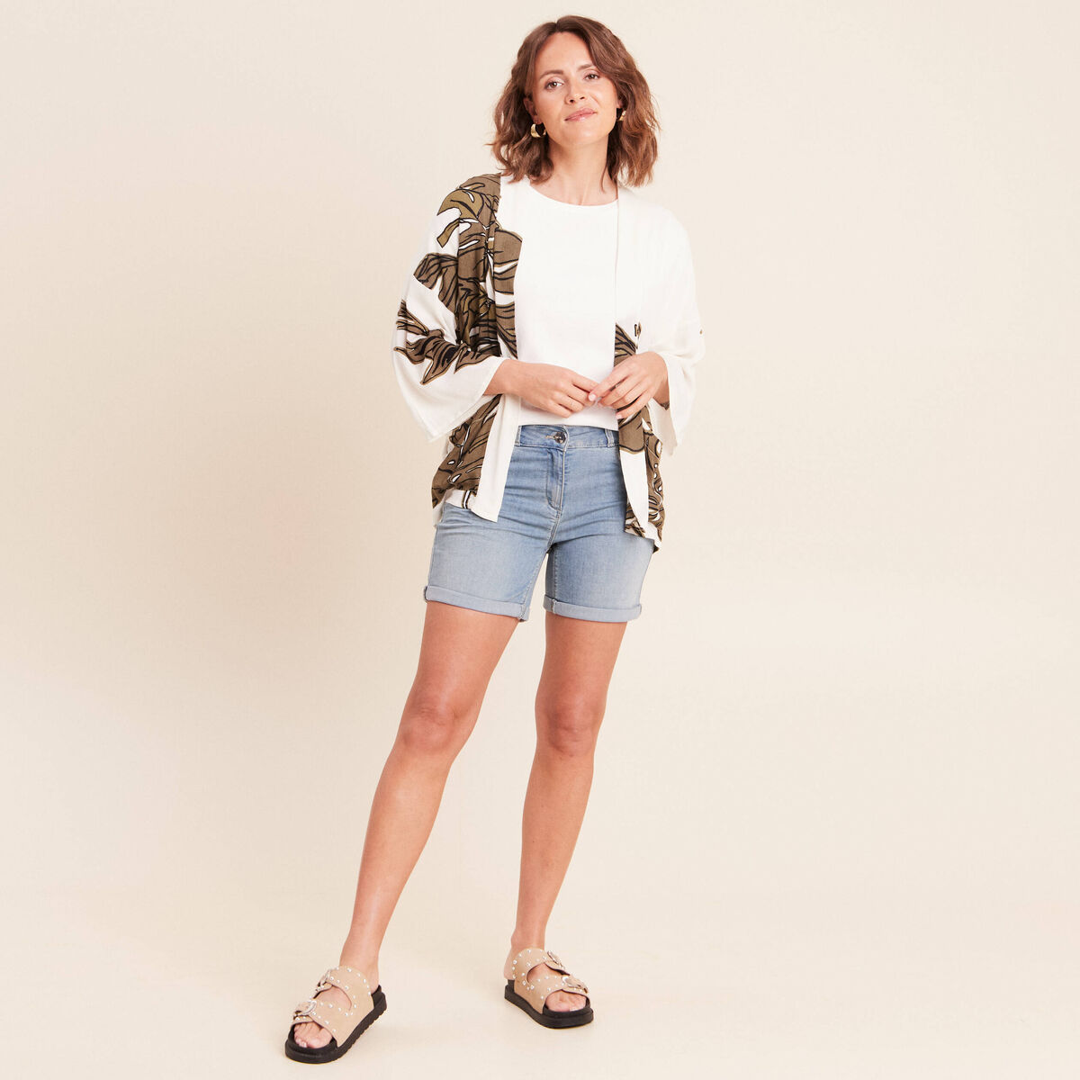 Veste esprit kimono vert kaki femme