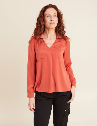 Blouse manches longues satin vieux rose femme