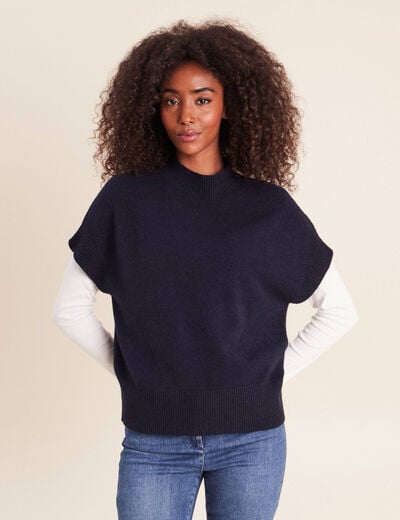 Pull col montant bleu marine femme