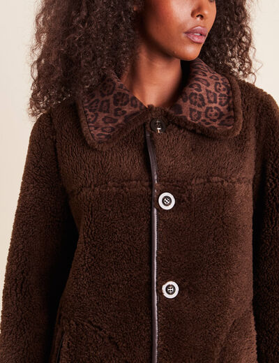 Manteau col montant marron femme