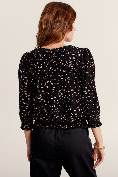 T-shirt manches 3/4 noir femme