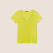 T-shirt manches courtes col en V vert anis femme