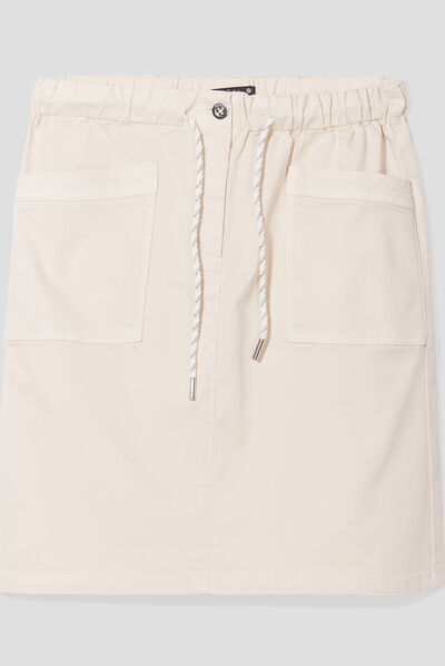 Jupe droite taille élastiquée ivoire femme
