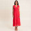 Robe longue &eacute;vas&eacute;e volants rouge femme