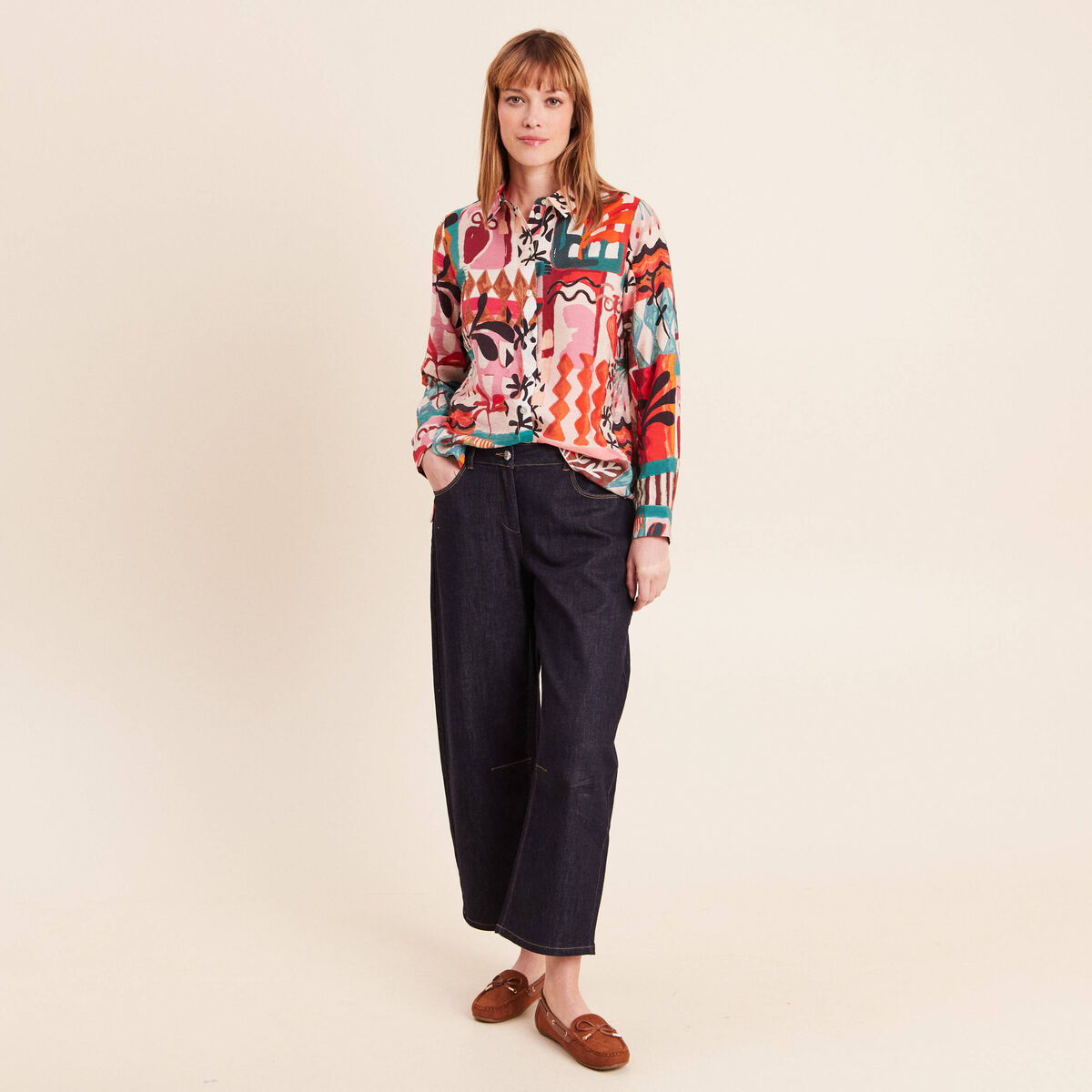Chemise manches longues fluide orange femme