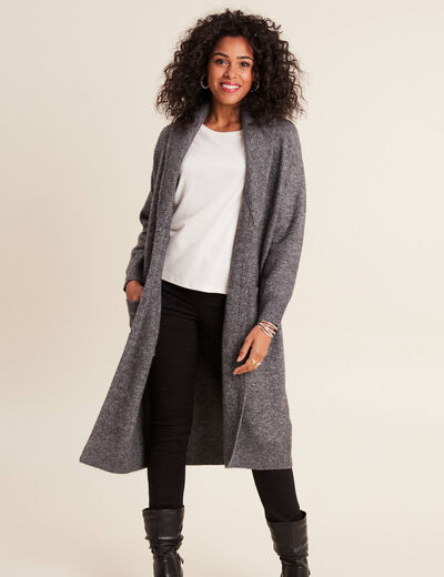 Gilet long manches longues gris foncé femme