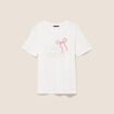 T-shirt col rond manches courtes brod&eacute; ecru femme