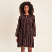 Robe courte &eacute;vas&eacute;e col v manches longues noir femme