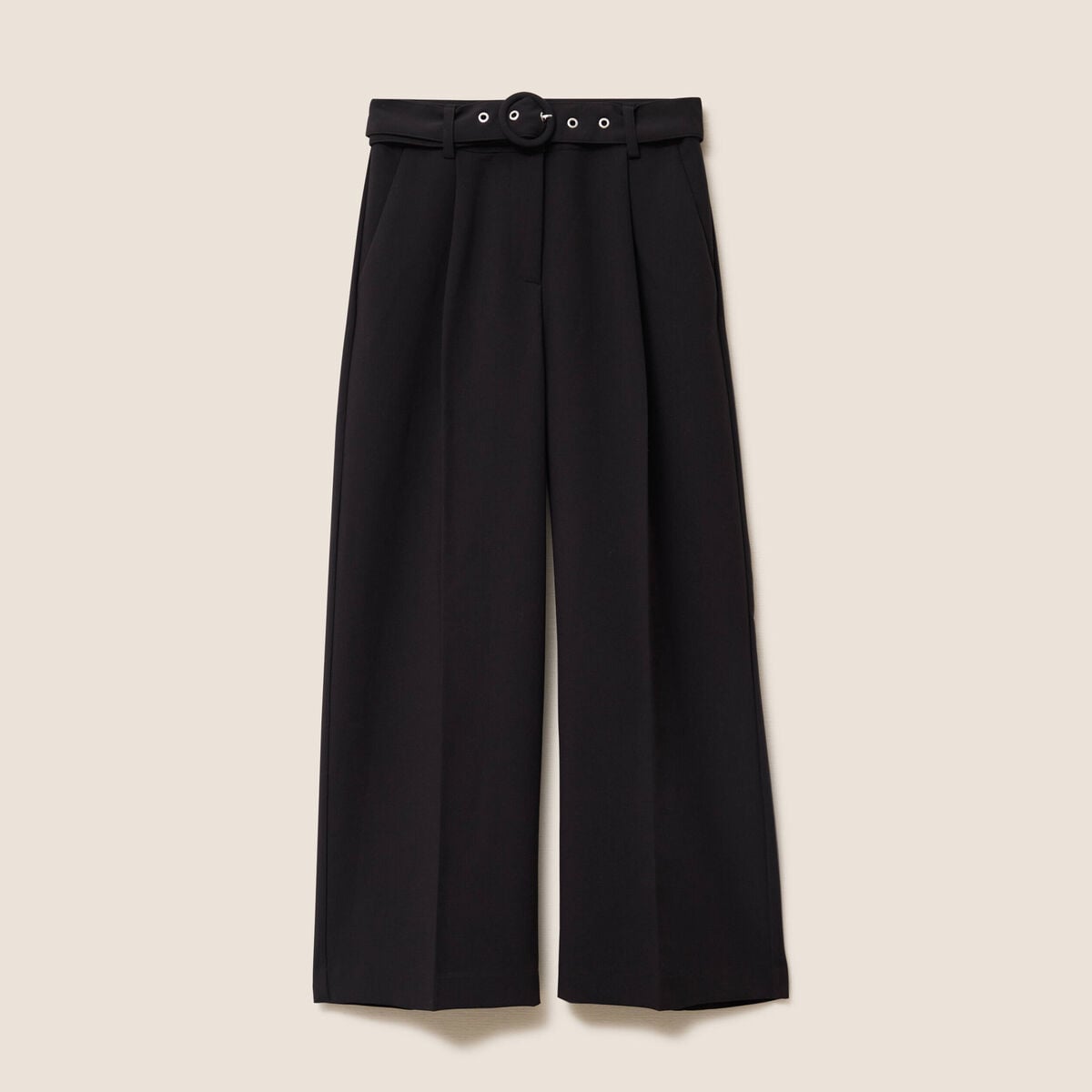 Pantalon droit 7/8&egrave;me taille haute noir femme