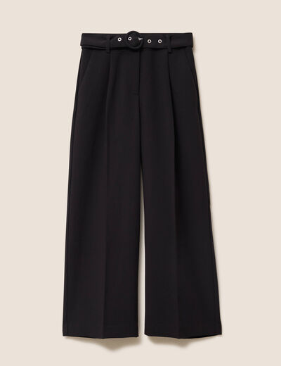 Pantalon droit 7/8&egrave;me taille haute noir femme