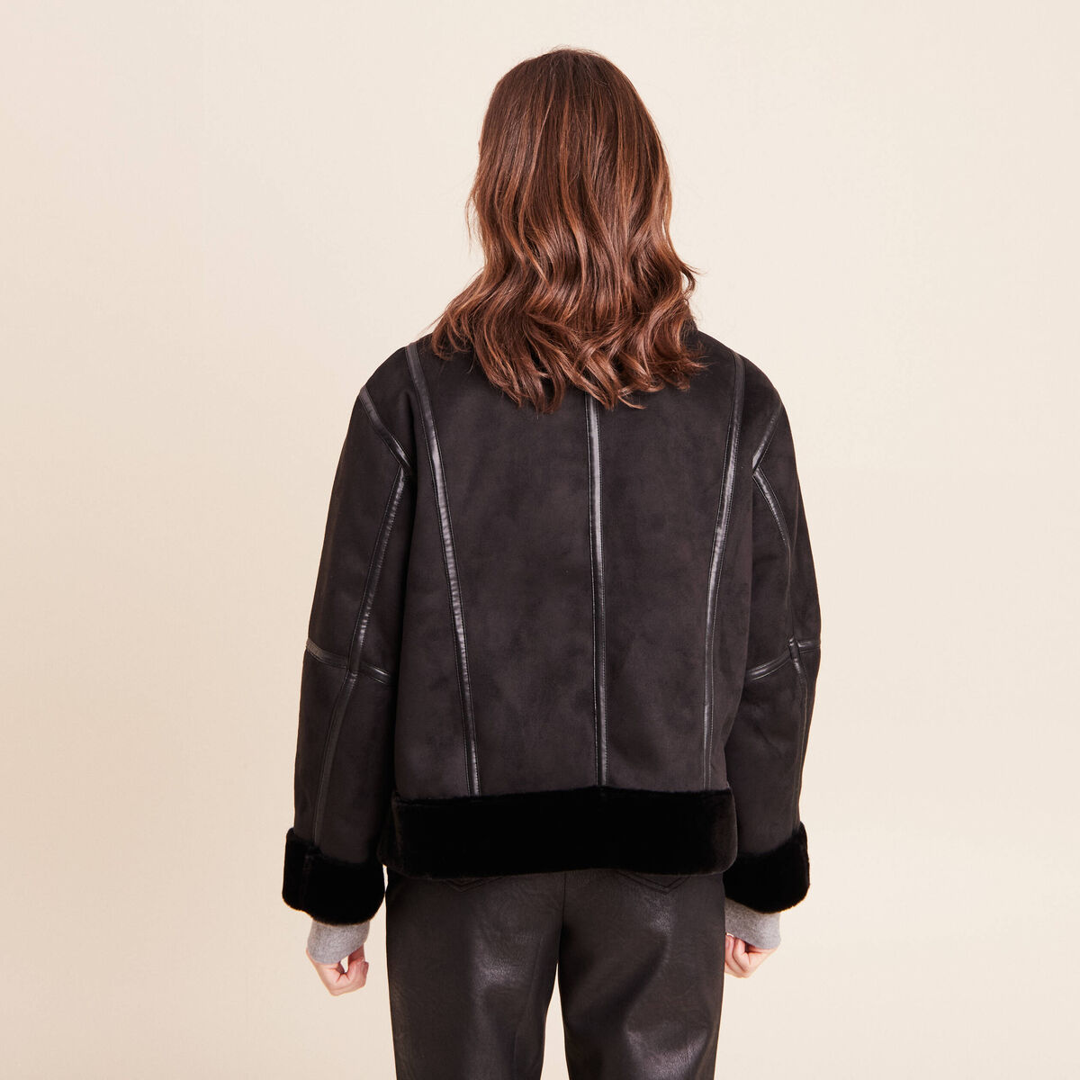 Bombardier court droit col montant noir femme