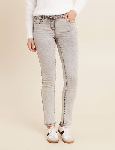 Jean ajust&eacute; taille bascul&eacute;e denim snow gris femme