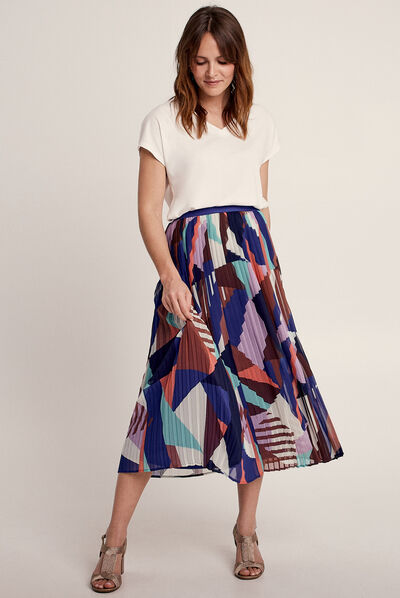 Jupe longue droite plissée multicolore femme