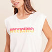 T-shirt col rond sans manches ecru femme