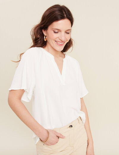 Blouse manches courtes ecru femme