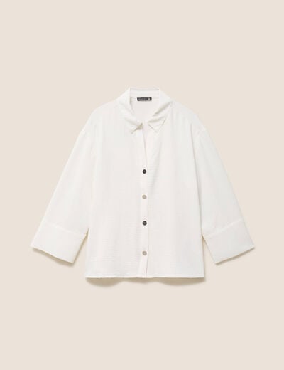 Chemise col chemise manches 3/4 ecru femme