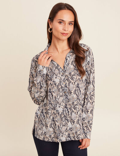 Blouse fluide manches longues beige femme