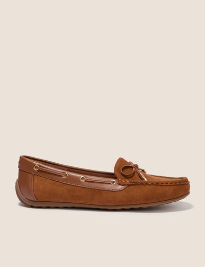 Mocassins aspect daim marron cognac femme