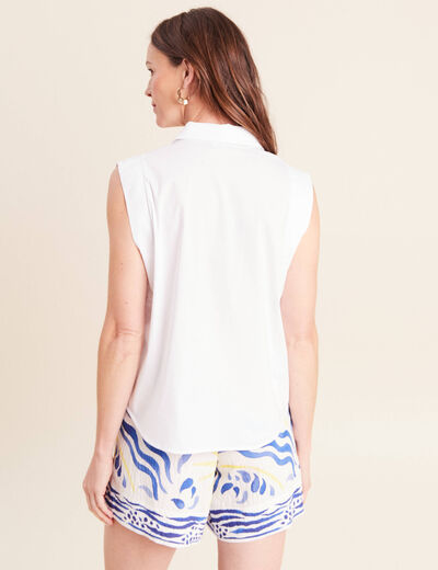 Chemise sans manches col chemise ecru femme