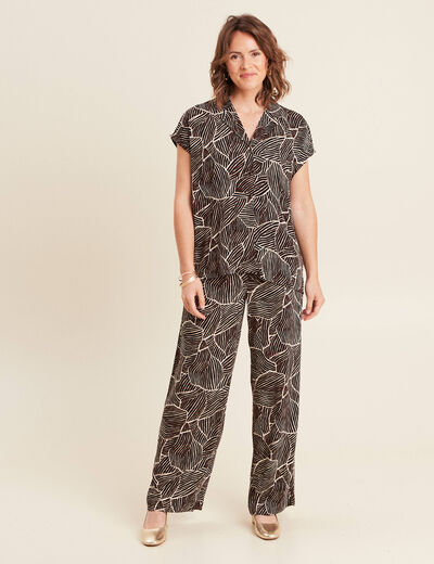 Chemise crêpe manches courtes noir femme