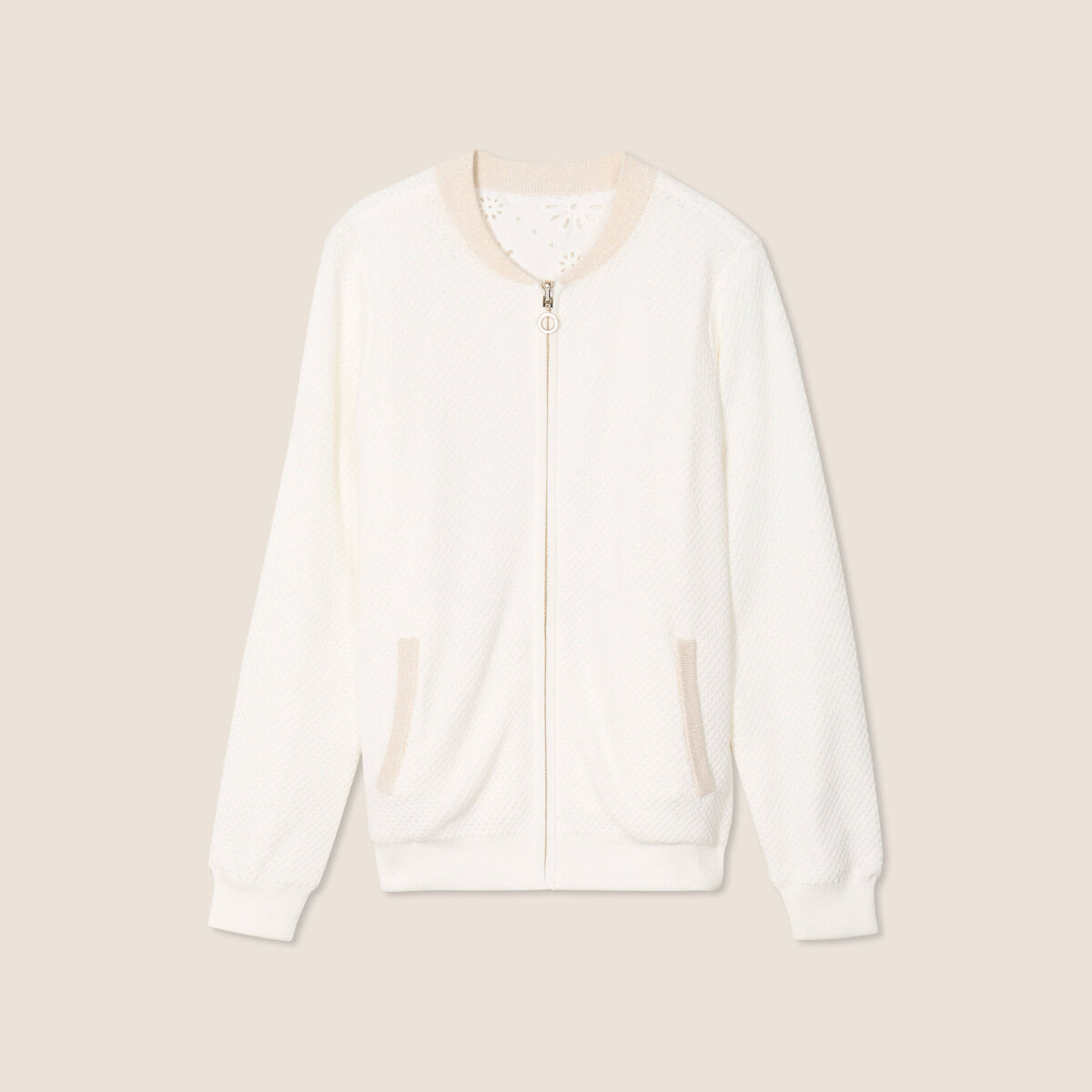 Veste réversible brodée ecru femme